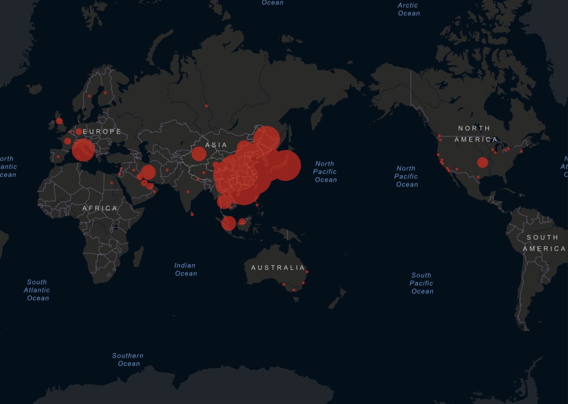 El mapa de casos de coronavirus se actualiza en tiempo real a medida que las agencias de salud globales confirman más casos.