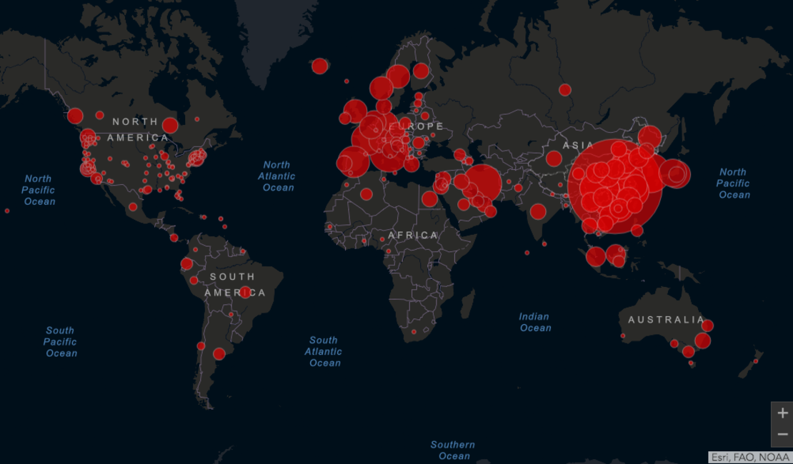 El mapa de casos de coronavirus se actualiza en tiempo real a medida que las agencias de salud globales confirman más casos.