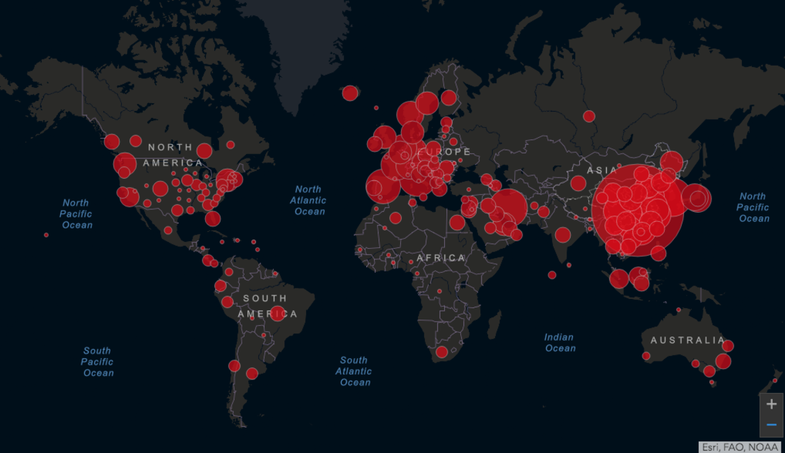 El mapa de casos de coronavirus se actualiza en tiempo real a medida que las agencias de salud globales confirman más casos.