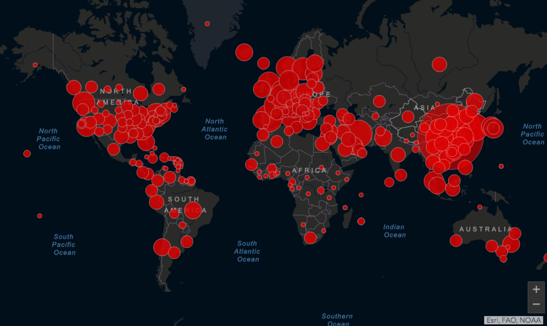 El mapa de casos de coronavirus se actualiza en tiempo real a medida que las agencias de salud globales confirman más casos.