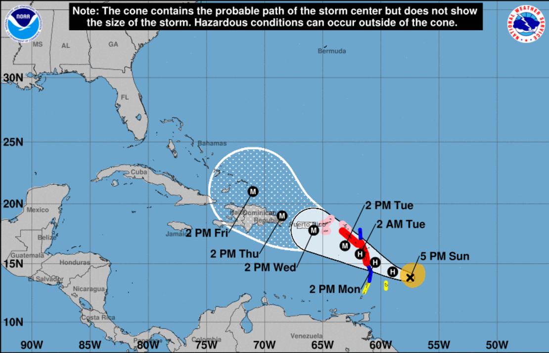 Posible trayecto del huracán Maria.