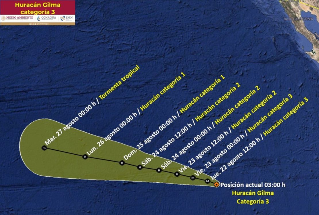 Trayectoria del huracán Gilma. Crédito: SMN