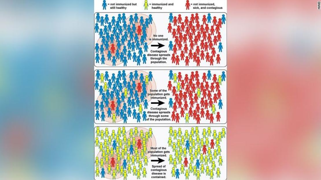 Esta gráfico del Instituto Nacional de Alergias y Enfermedades Infecciosas explica el concepto de inmunidad colectiva.