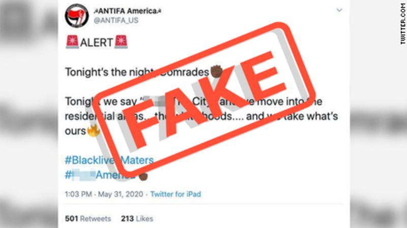 Cuenta falsa de antifa incitando a la violencia era manejada por grupo supremacista blanco | cnn