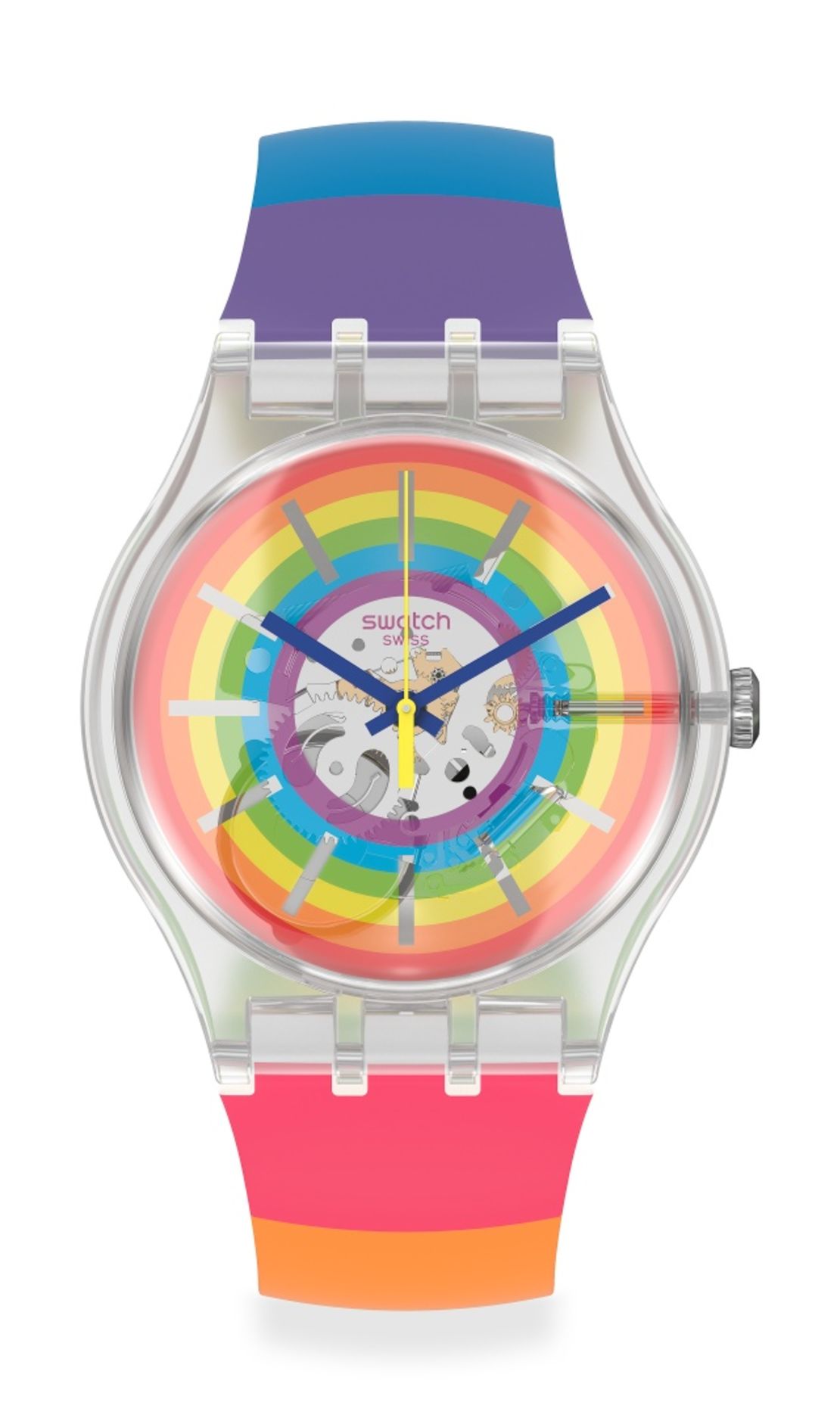 Con este reloj #OpenSummer, Swatch asegura que es posible expresarse abierta y orgullosamente a través de un reloj (Foto cortesía Swatch).