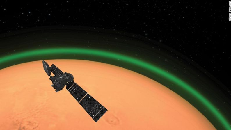 Marte puede ser conocido como el planeta rojo, pero una nave espacial europea encontró oxígeno que está causando un brillo verde en la atmósfera del planeta. Eso muestran los hallazgos del ExoMars Trace Gas Orbiter de la Agencia Espacial Europea.