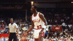 CHICAGO - APRIL 1985:  Michael Jordan #23 of the Chicago Bulls moves the ball at the parameter during an Eastern Conference First Round Playoff game April 1985 game at the Chicago Stadium in Chicago, Illinois. The Bucks won the series 3-1.