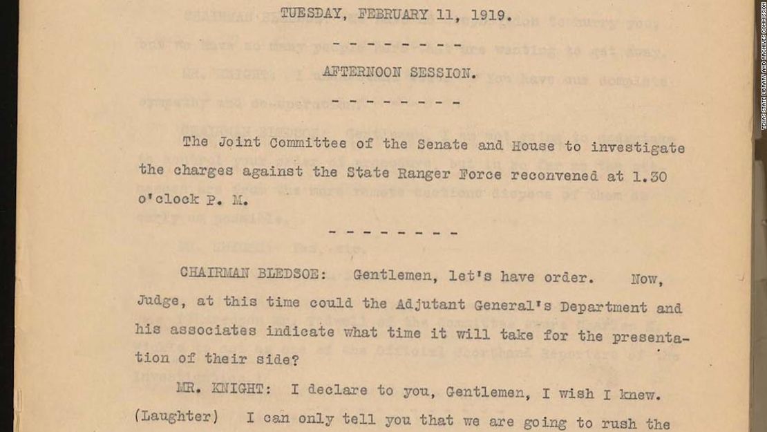 Cientos de páginas detallan los hallazgos de 1919 en la investigación del estado de Texas sobre las acciones de los Rangers.