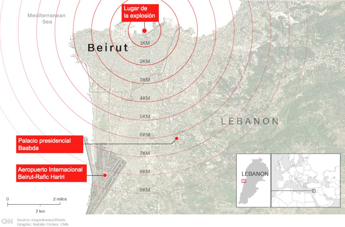 Varios sitios importantes afectados por la explosión en Beirut, como el aeropuerto y el palacio presidencial, estaban alejados varios kilómetros del lugar del siniestro.