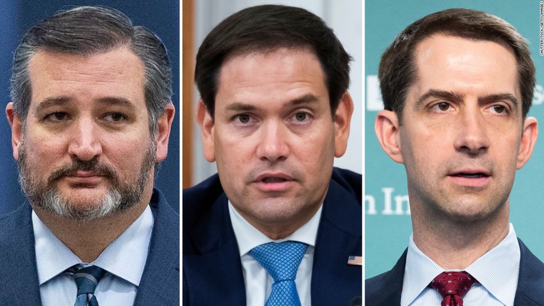 Los senadores Ted Cruz de Texas, Marco Rubio de Florida y Tom Cotton de Arkansas