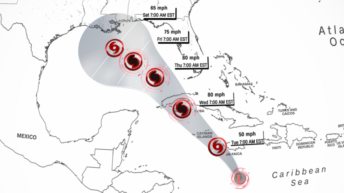 Trayectoria de la depresión tropical dieciocho a partir del lunes por la mañana.