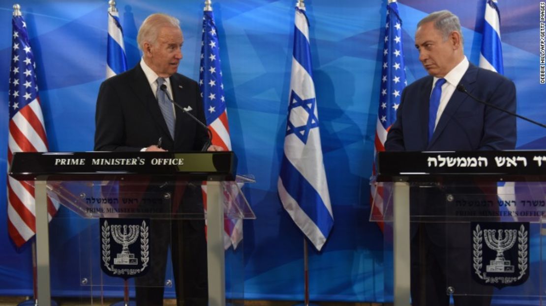 El entonces vicepresidente de EE.UU., Joe Biden, y el primer ministro de Israel, Benjamin Netanyahu, dan declaraciones conjuntas a la prensa en Jerusalén, en marzo de 2016.