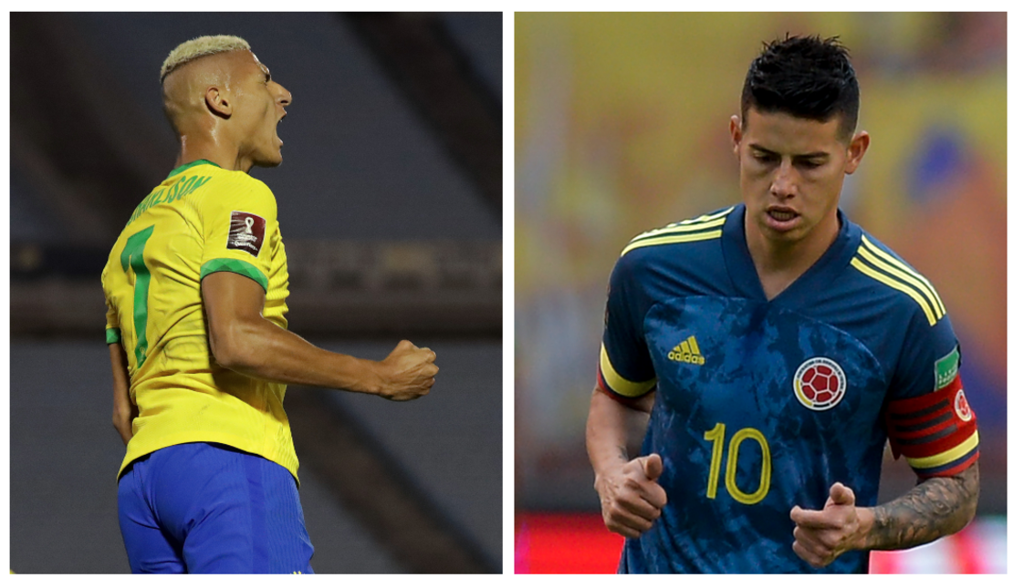 Mientras Richarlison celebra con Brasil, su compañero del Everton James Rodríguez se lamenta por la humillación de Colombia en Quito