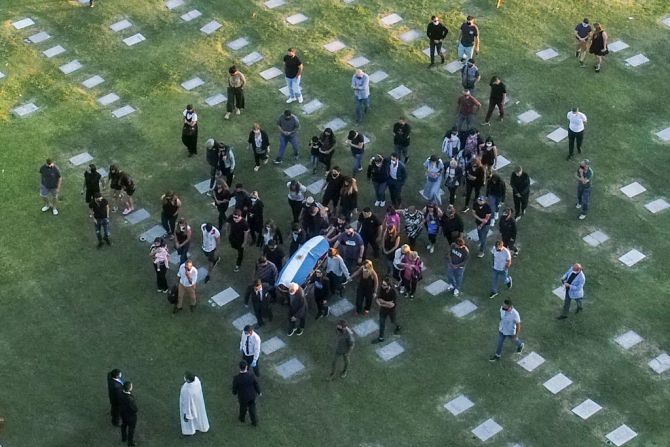 Vista aérea del entierro de Maradona en el cementerio Jardín de Paz Bella Vista.