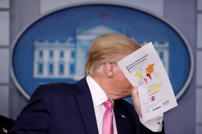 26 de febrero — El presidente Donald Trump habla durante una conferencia de prensa sobre el brote de coronavirus. Trump defendió la respuesta de la Casa Blanca al brote, haciendo hincapié en los esfuerzos y recursos continuos de la administración dedicados a combatir el virus.