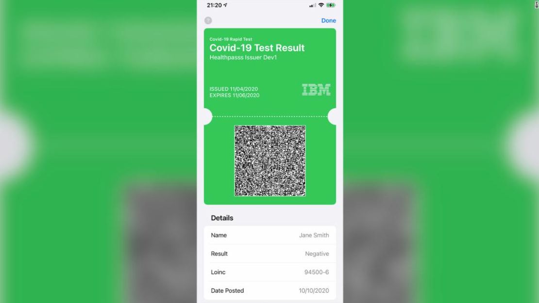 La aplicación Digital Health Pass de IBM crea una credencial de vacuna en línea que se puede almacenar en una billetera móvil.