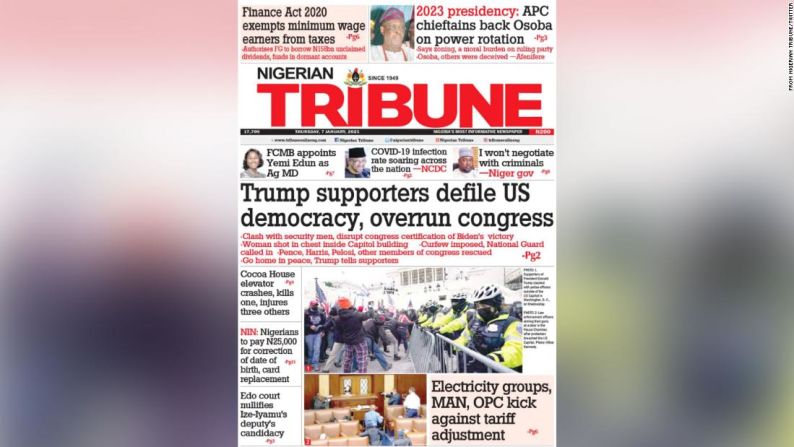 Nigeria — "Seguidores de Trump ensucian la democracia de EE.UU., invaden el Congreso".