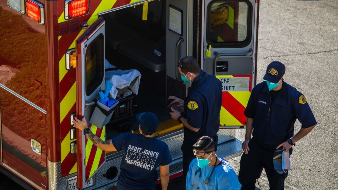 After administering him with oxygen, County of Los Angeles paramedics load a potential Covid-19 patient in the ambulance before transporting him to a hospital in Hawthorne, California on December 29, 2020. - The new variant of coronavirus was detected for the first time today in the United States and Latin America as President-elect Joe Biden vowed to significantly ramp up the vaccination drive. The coronavirus has killed at least 1,775,272 people since the outbreak emerged in China in December 2019, according to an AFP tally on December 29 based on official sources. The United States is the worst-affected country with 334,967 deaths, followed by Brazil with 191,570. (Photo by Apu GOMES / AFP)