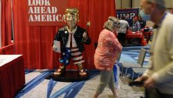 ORLANDO, FLORIDA - FEBRUARY 26: A gold statue of former President Donald Trump is on display at the Conservative Political Action Conference being held in the Hyatt Regency on February 26, 2021 in Orlando, Florida. Begun in 1974, CPAC brings together conservative organizations, activists, and world leaders to discuss issues important to them.