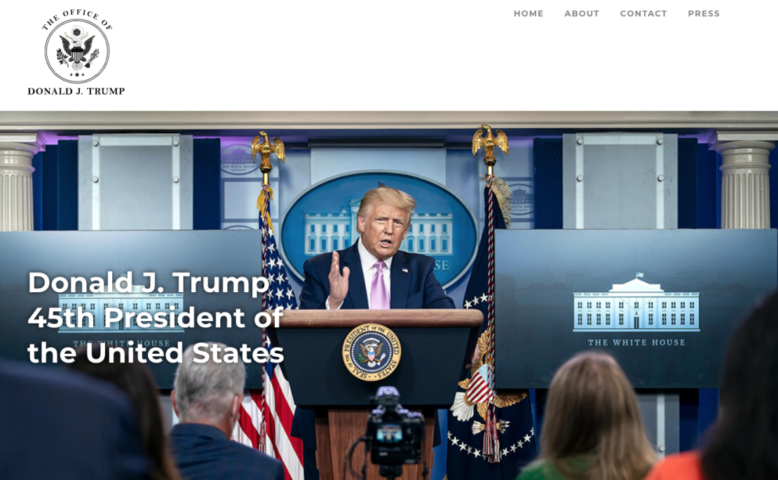 Captura de pantalla del nuevo sitio web de la oficina personal de Donald y Melania Trump.