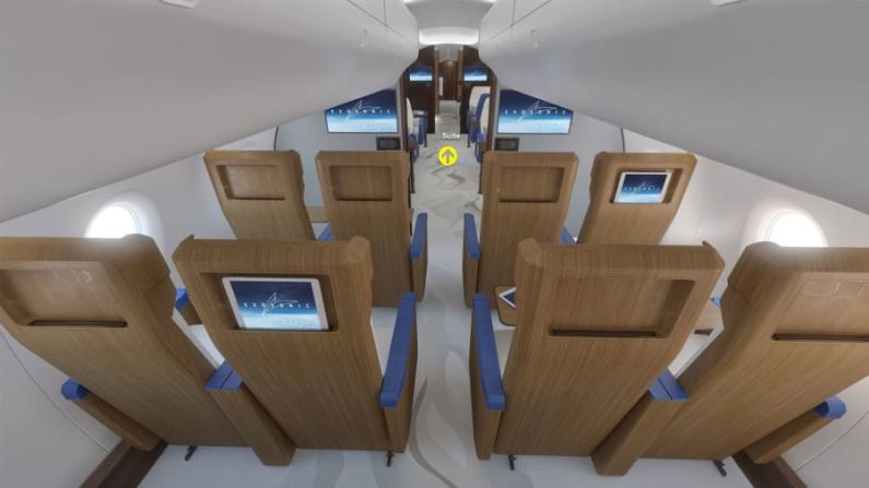Siguiendo la tendencia en el diseño de aviones modernos, los respaldos de los asientos tienen espacios para guardar dispositivos electrónicos personales, en lugar de los tradicionales monitores en ese mismo lugar.