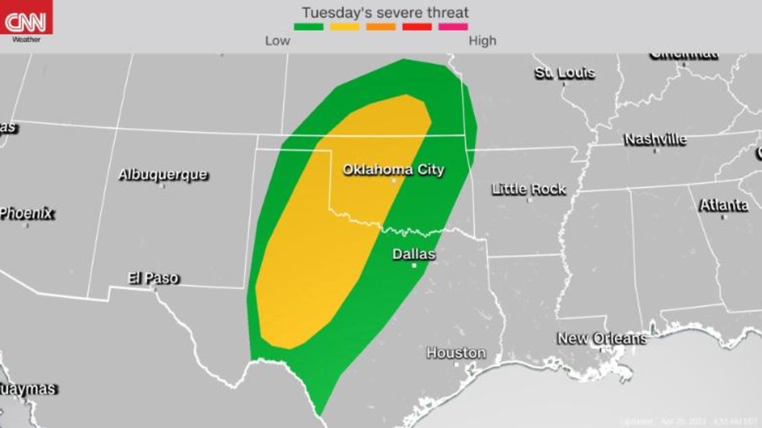 Probabilidad de tiempo severo para este martes.