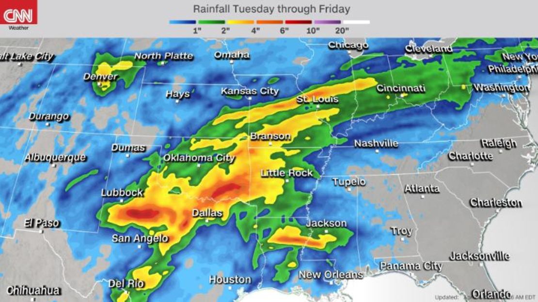 Mientras que las zonas del Valle del Río Rojo, desde el noreste de Dakota del Norte hasta el noroeste de Minnesota, agradecerían la lluvia para mejorar las condiciones de sequía moderada a severa en esa región, demasiada lluvia en un corto período de tiempo podría ser peligrosa.