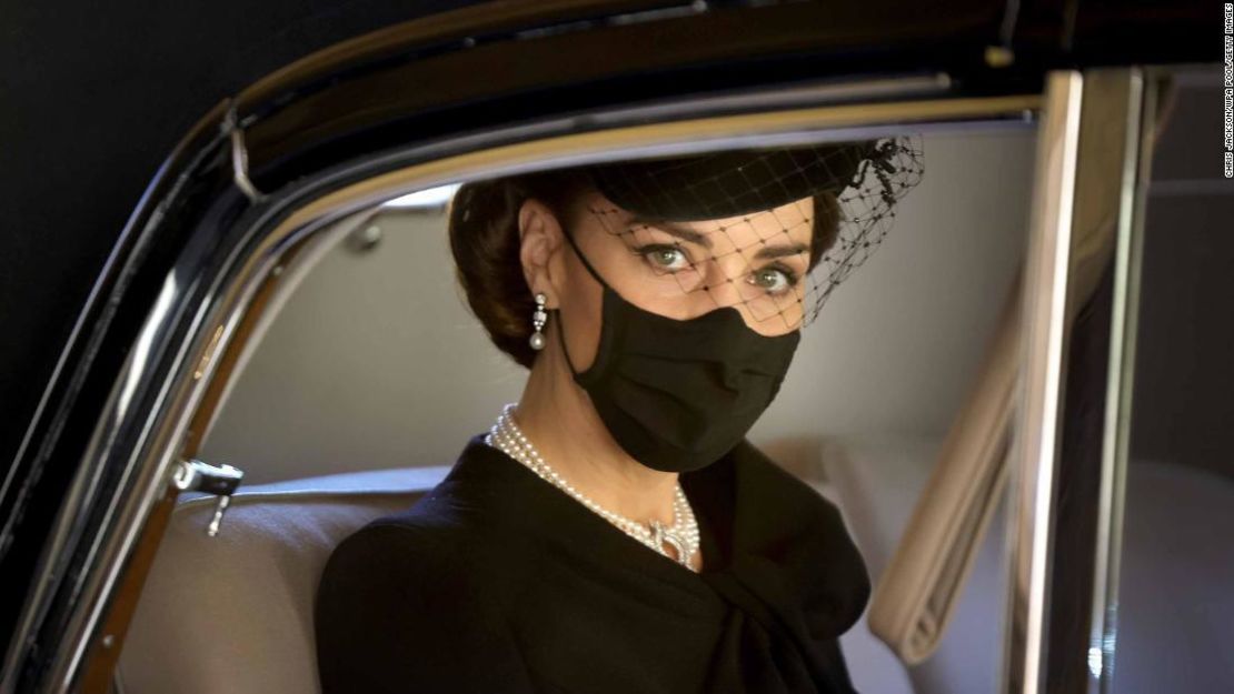 Catalina, duquesa de Cambridge, durante el funeral del príncipe Felipe, duque de Edimburgo, en el castillo de Windsor el 17 de abril.