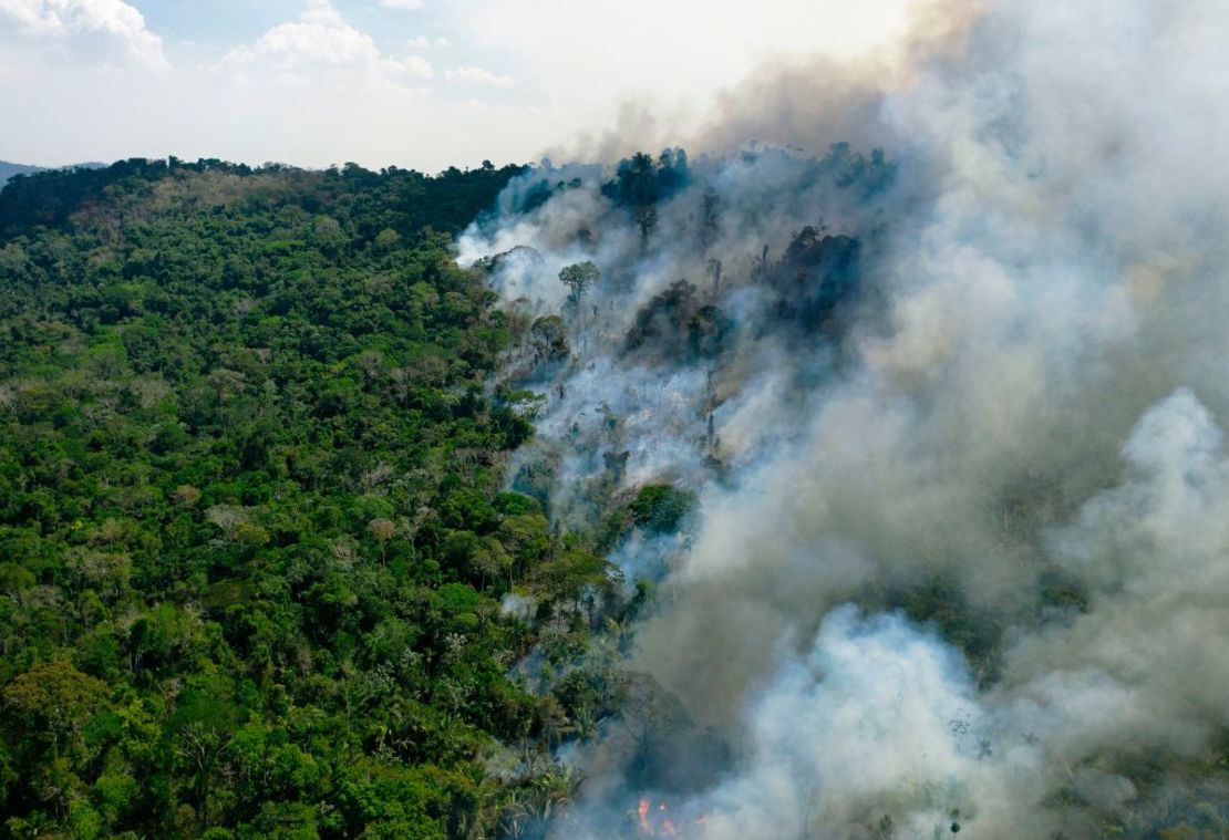 Un área en llamas de la reserva de la selva amazónica, al sur de Novo Progresso en el estado de Pará, el 16 de agosto de 2020. Crédito: LORIAN PLAUCHEUR/AFP via Getty Images