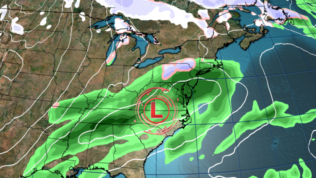 Un escenario pronosticado prevé una tormenta más débil que se desplazará por el Atlántico medio el jueves por la tarde.