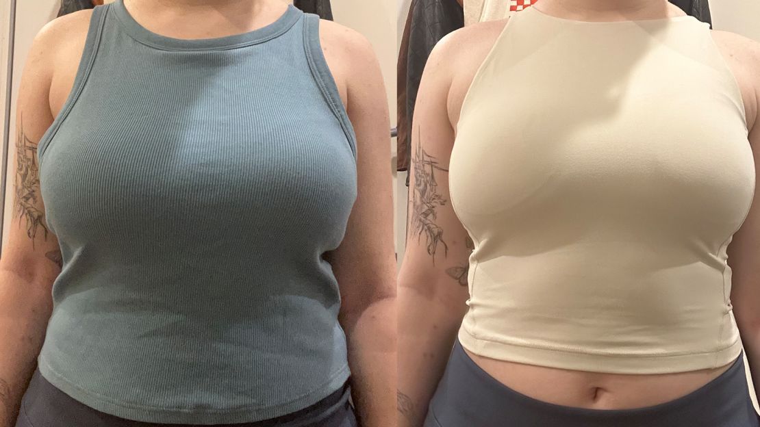 Uniqlo's Ribbed Cropped Sleeveless Bra Top (left) and Lululemon's Align High-Neck Tank Top (right).
