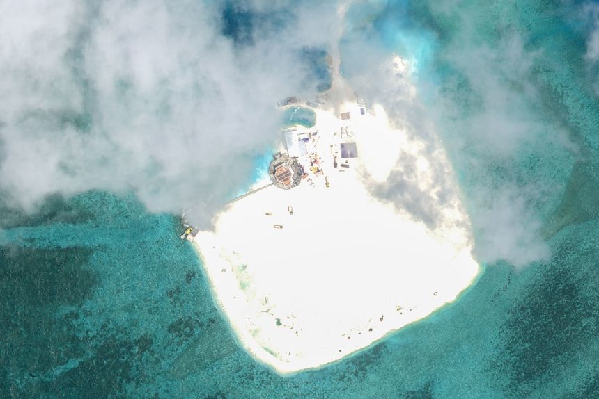 Collins Reef in the Spratly Islands in the South China Sea, one of several reefs where Vietnam has been rapidly building up land this year, according to the Asia Maritime Transparency Initiative.