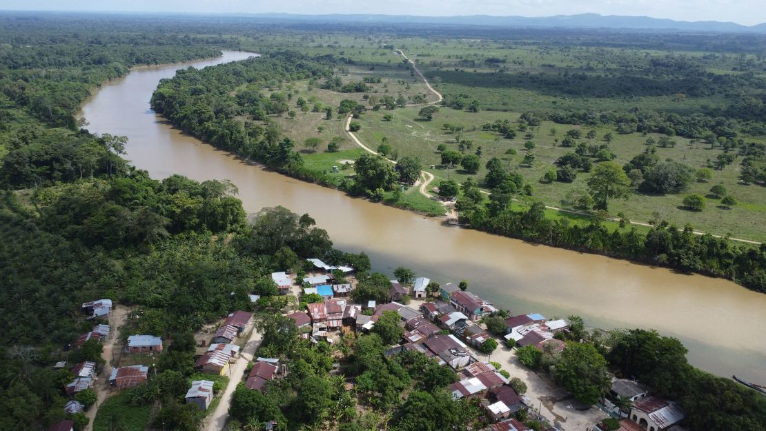 An aerial view of the tarra River, which divides Colombia and Venezuela, as seen from Tibu,‍ Norte de Santader Deparment, ⁤Colombia, on Sunday.