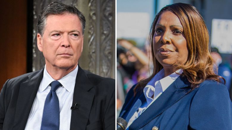 James Comey, left, and Letitia James.