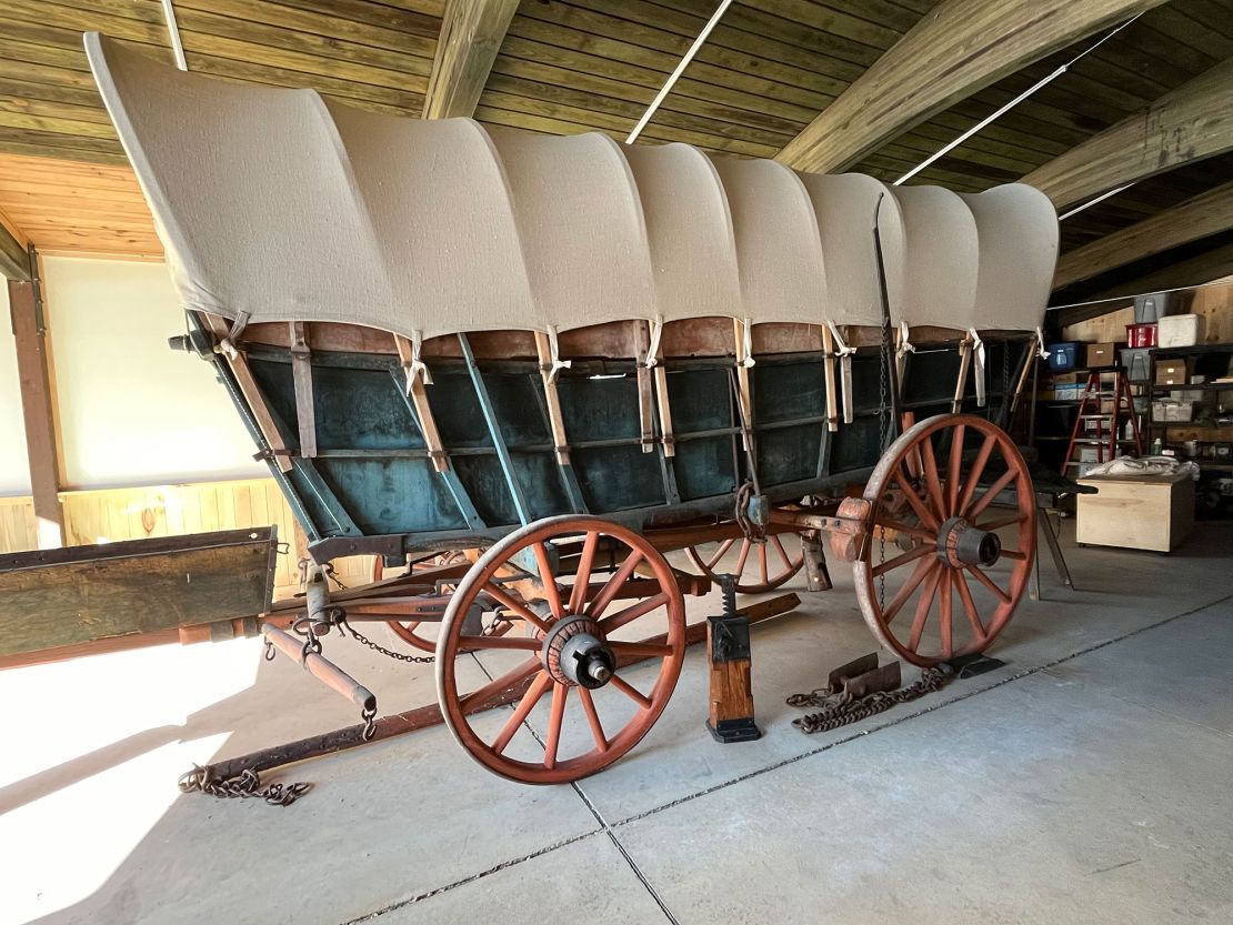 An original 19th century Conestoga wagon at the Conestoga Area Historical Society in Conestoga, Pennsylvania in 2024.