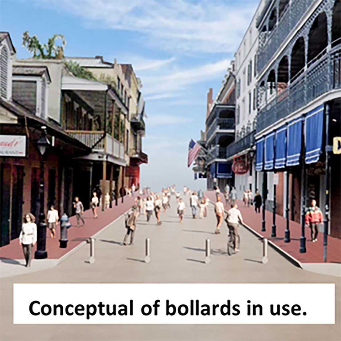 This illustration shows what new bollards on Bourbon Street will look like when an area between Canal and St. Ann streets are closed to vehicular traffic.