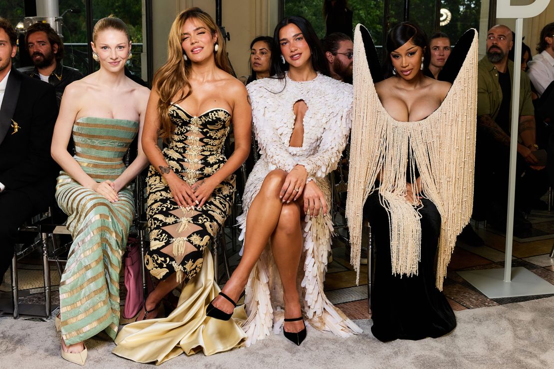 From left: Hunter Schafer, Karol G, Dua Lipa and Cardi B at the Schiaparelli show.