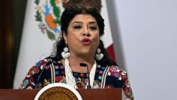 La jefa de Gobierno de la Ciudad de México, Clara Brugada, habla durante la Conferencia Mundial de Mujeres Parlamentarias de la UIP de 2025 en el Palacio Nacional de la Ciudad de México, el 14 de marzo de 2025.
