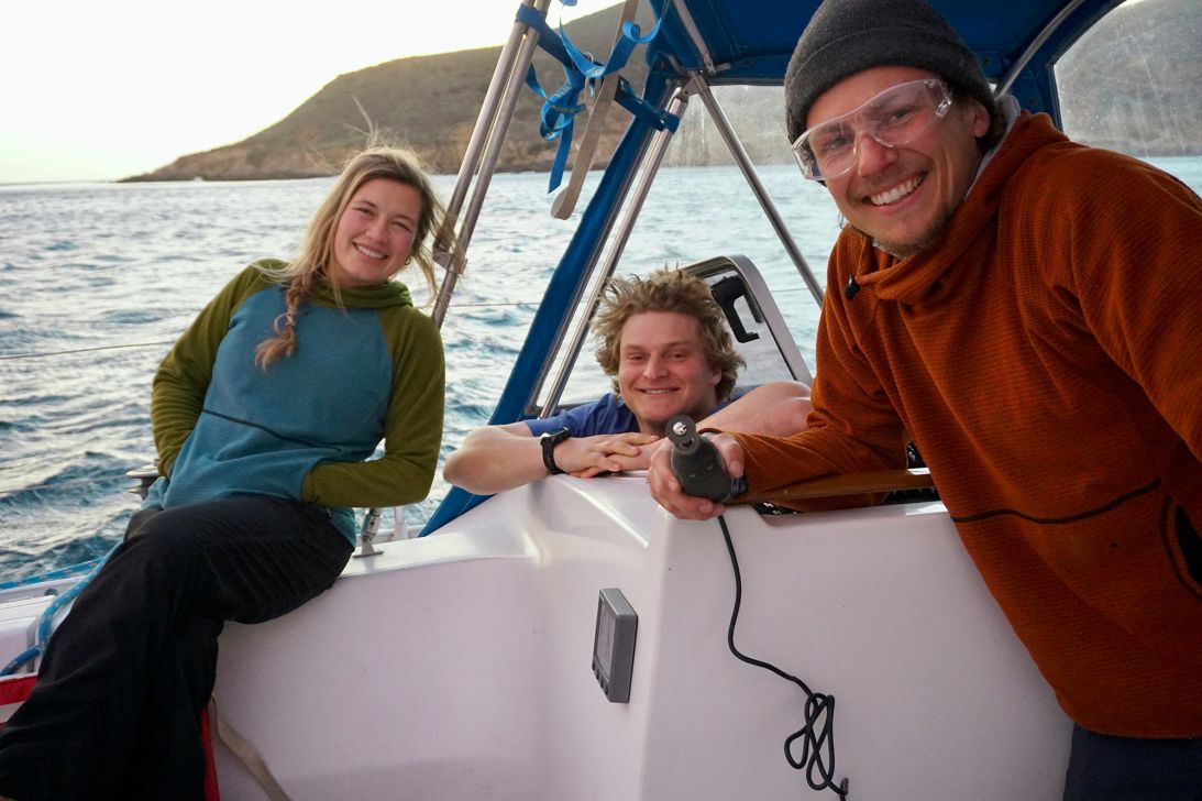 Lauren Sanders, Ted Lewitt and Jack Elliott (left to right) in February 2025 off Santa Rosa Island in California. Their adventure across the Pacific grew from a kernel of a dream Elliott had been thinking about for years.