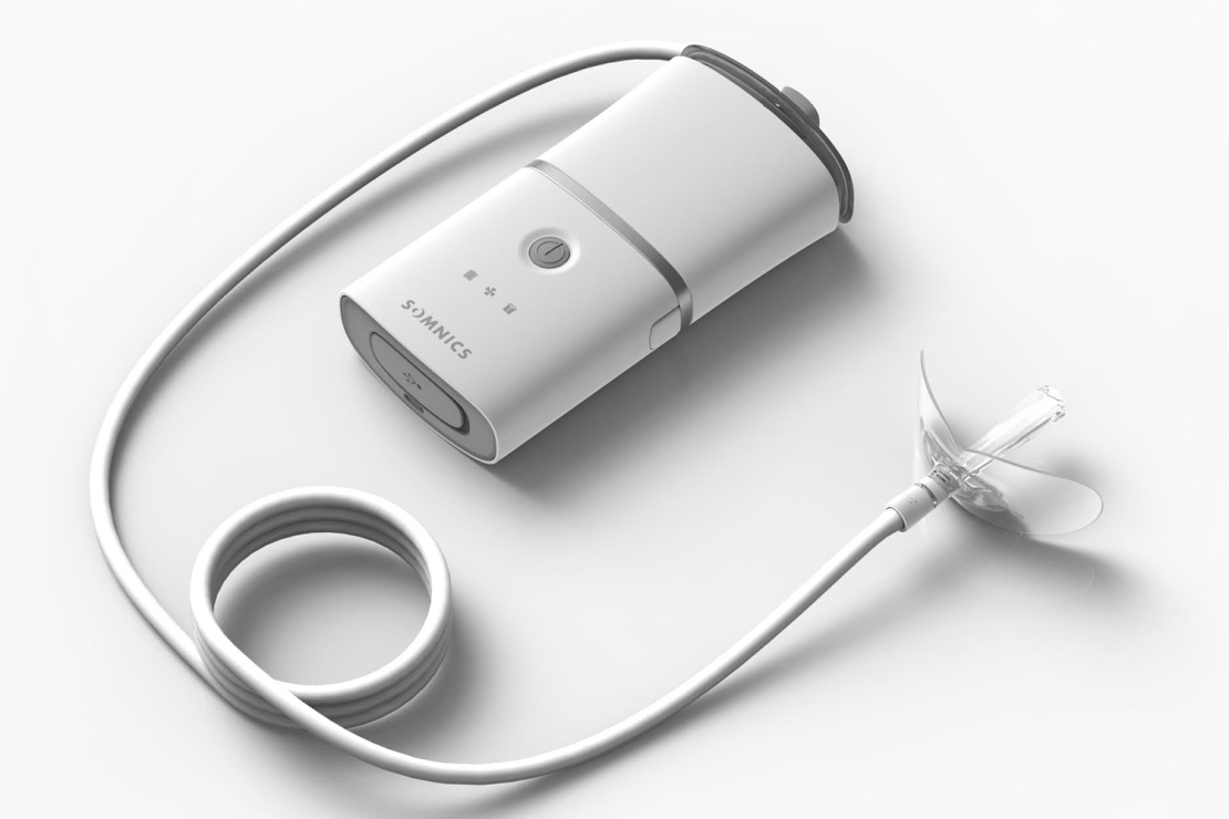 Somnics' iNAP Sleep Therapy System has a main unit roughly the size of a smartphone.