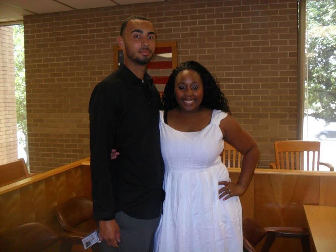 Jennifer Allen and her husband are seen on their wedding day.