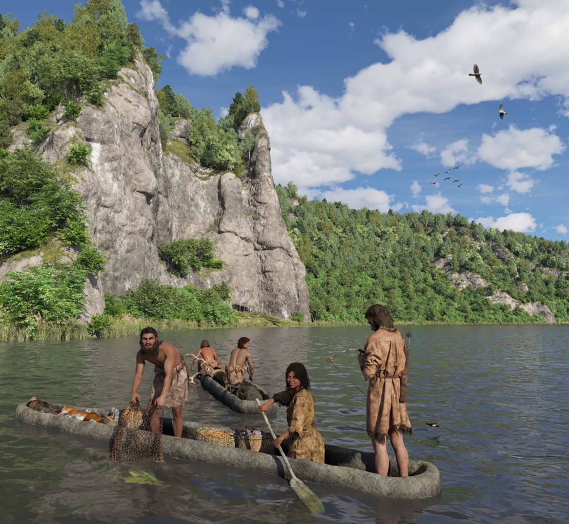A reconstruction of a possible scene from daily life in the woman's community.