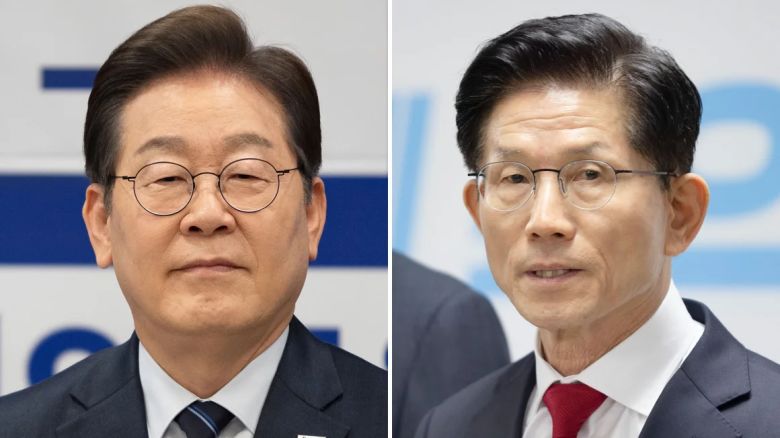 Los candidatos presidenciales surcoreanos, Lee Jae-myung y Kim Moon-soo.<br /><br />