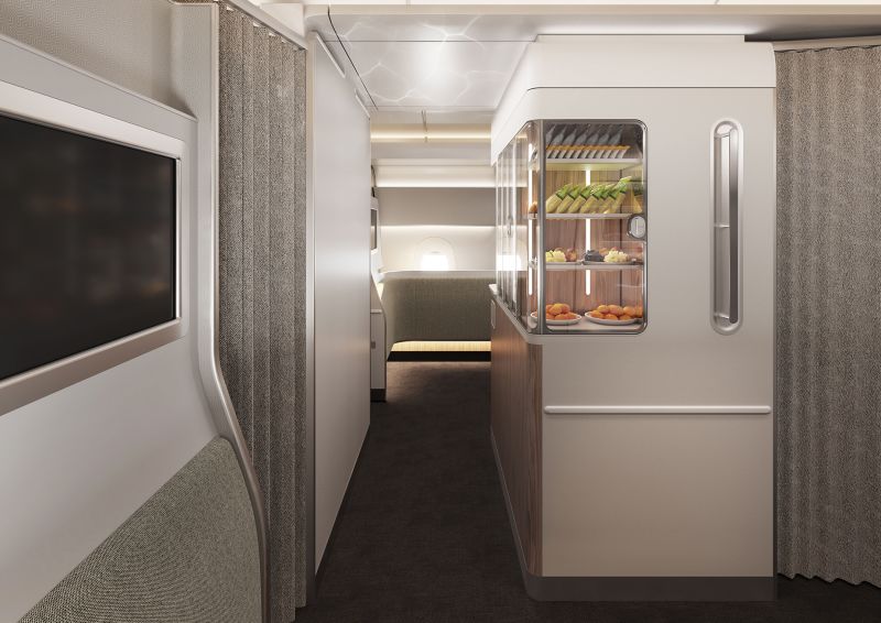 Diehl Aviation won a Crystal Cabin Award for its Wellbeing Zone, designed in partnership with Qantas for the airline’s upcoming “Project Sunrise” ultra-long-haul flights. Here's a rendering depicting what this might look like on an A350 aircraft.