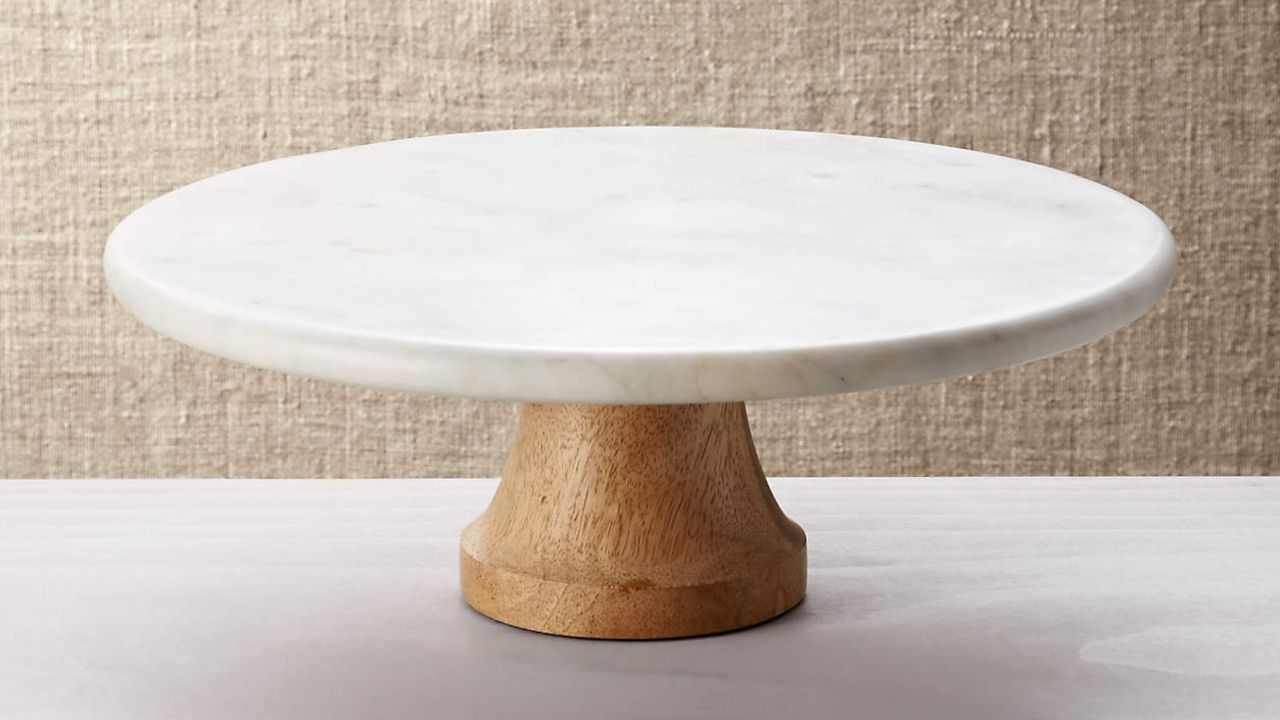 Crate & Barrel Wood Marble Pedestal Cake Stand cnnu.jpg