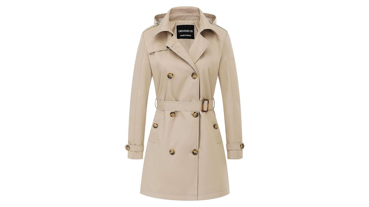 Creatmo Women’s Double-Breasted Trench Coat in tan