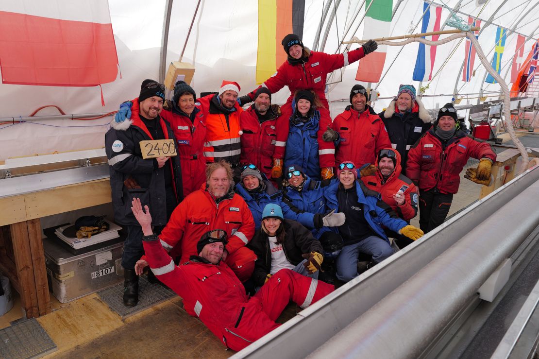 The team lived, slept, ate and worked 24 hours a day in shifts in the heated drilling tent at the site.