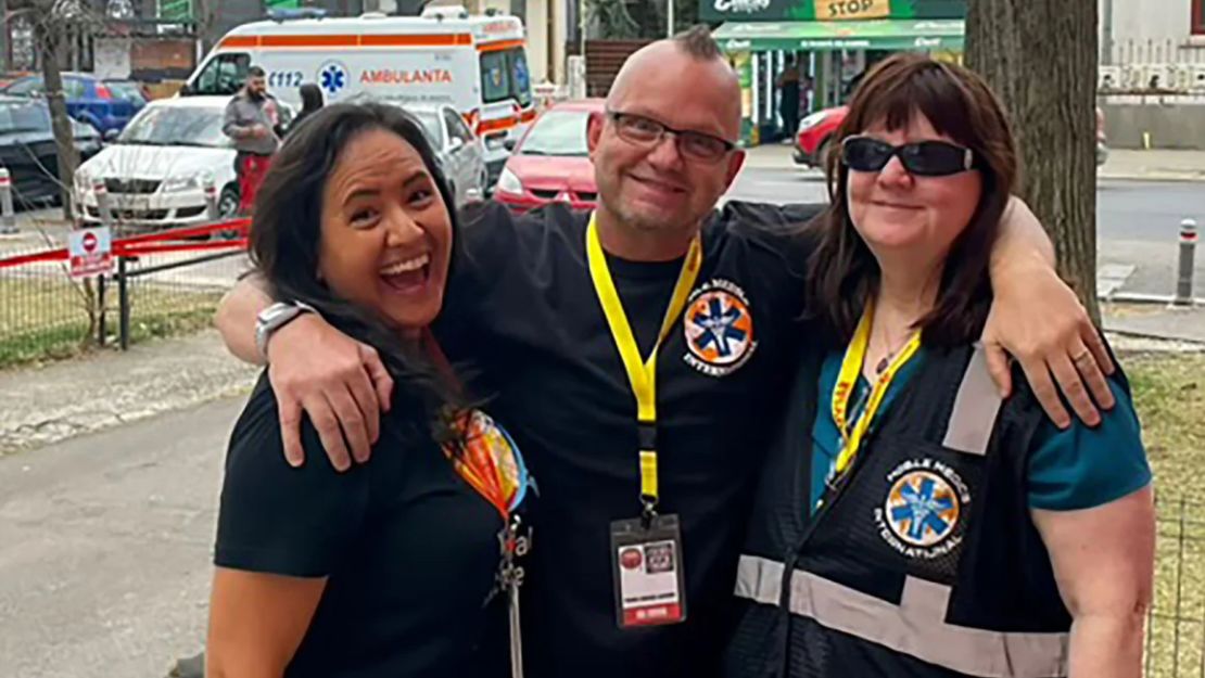 Lalzawmi “Zomi” Frankcom of World Central Kitchen, left, along with Denny Tranel and Teresa Gray of Mobile Medics International in Galați, Romania, where they provided food and medical services to refugees from Ukraine in April 2022.