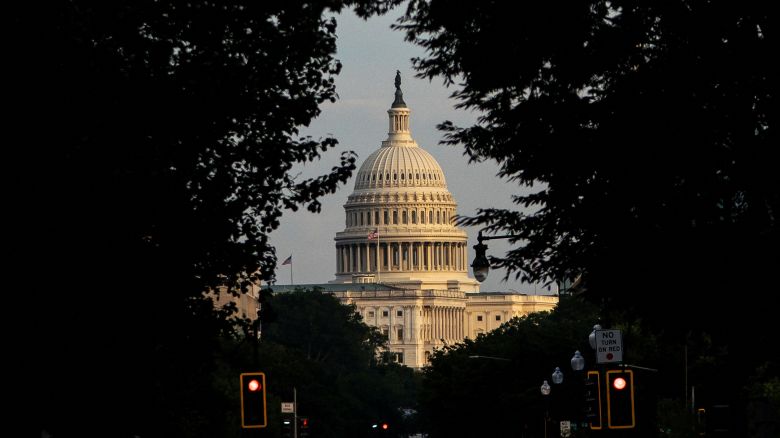 Stoplights change in front of the US Capitol in Washington, DC, on June 30.