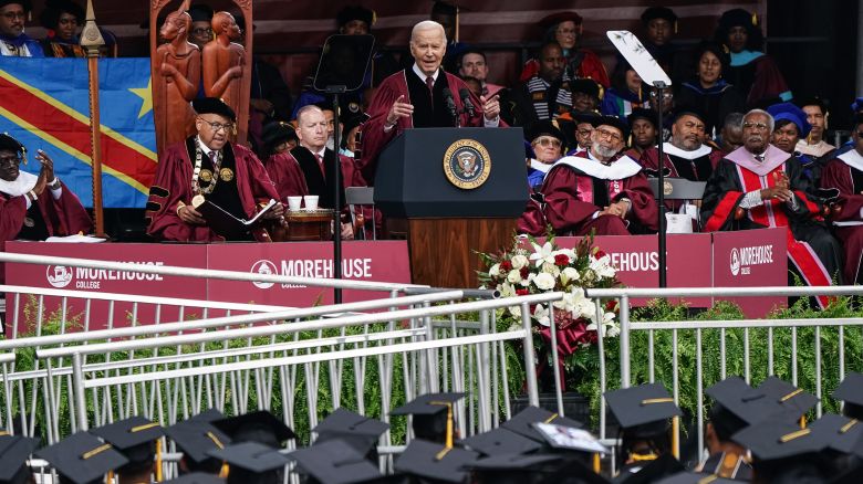 President Joe Biden speaks at the Morehouse College Commencement on May 19 in Atlanta.